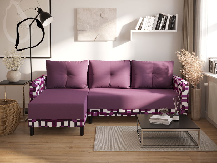 Rohová sedací souprava Glimmer L (tmavě hnědá + bílá + černá) (L)