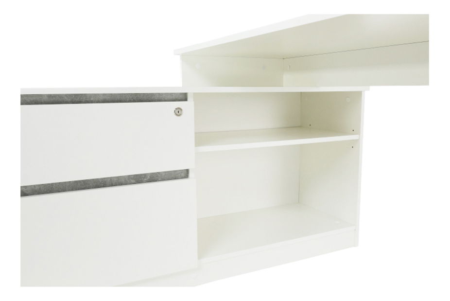 Rohový PC stolek Bill (bílá + beton)