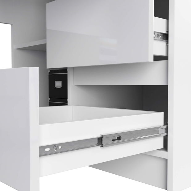 Rohový PC stolek Bevin (lesk bílý) (P)