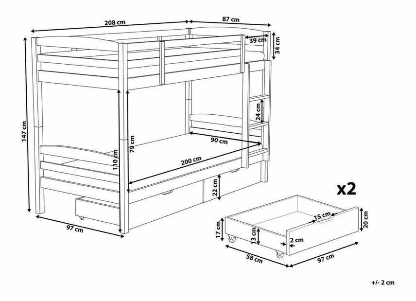 Patrová postel 90 cm REWIND (bílá) (s roštem a úl. prostorem)