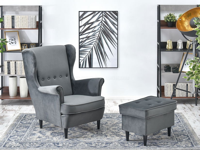 Křeslo ušák Margis (šedá + bílá)