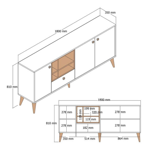 Skříňka Nana (bílý mramor + ořech)