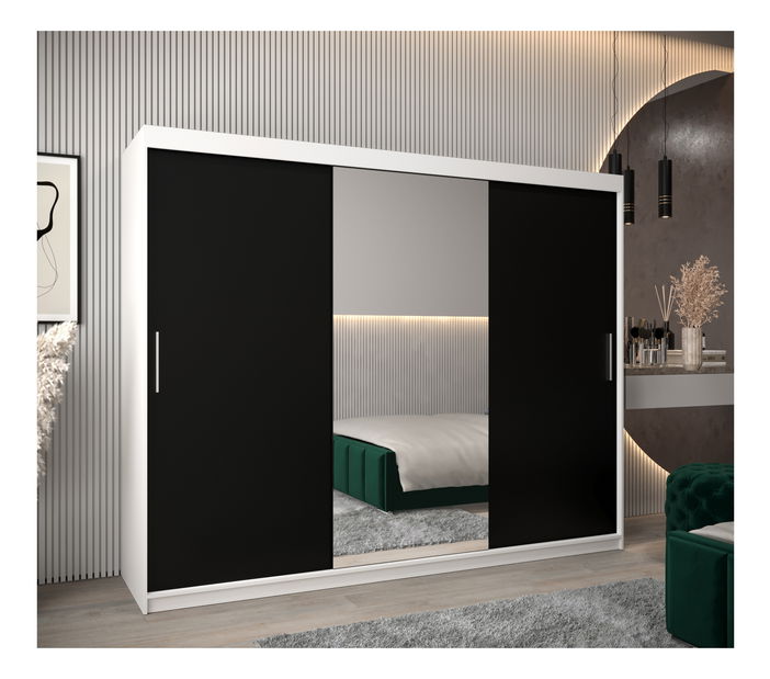 Šatní skříň 250 cm Toki 1 (Bílá matná + Černá matná)