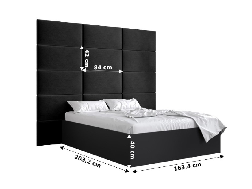 Manželská postel s čalouněným čelem 160 cm Brittany 1 (černá matná + černá) (s roštem)