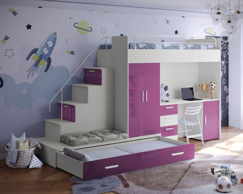 Dětská postel Ruby V (kašmír + lesk růžový) (s rošty)