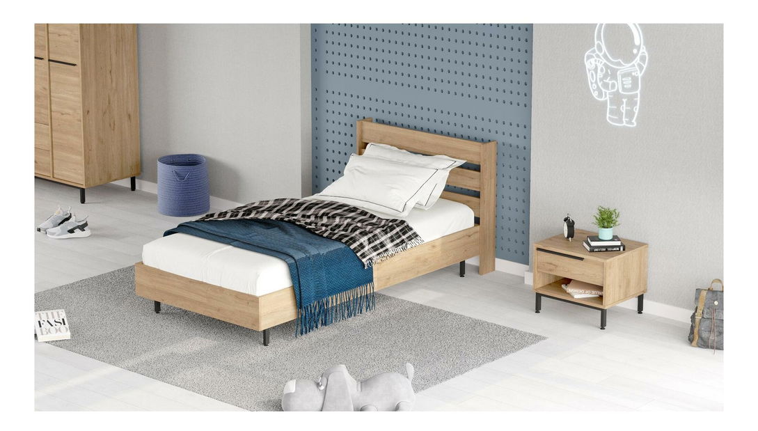 Jednolůžková postel s nočním stolkem 90 cm Otto 22 (dub)