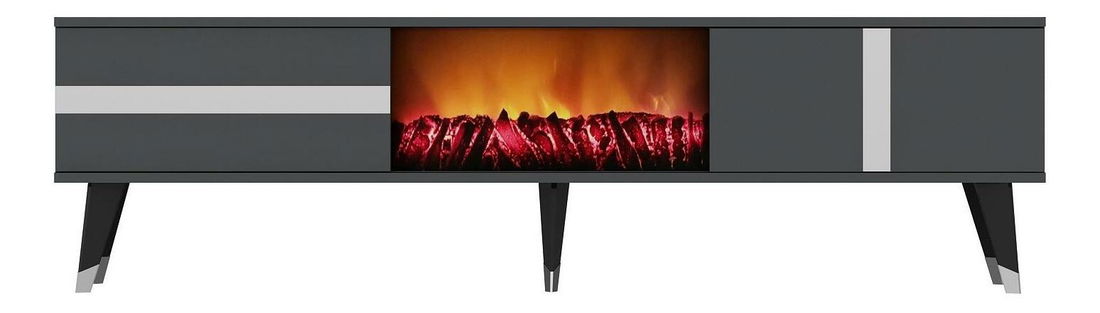 TV stolek/skříňka s krbem Vekika 3 (antracit + stříbrná)