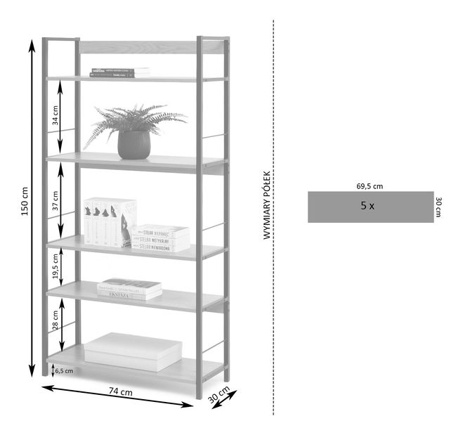 Regál Noel (dub + černá)