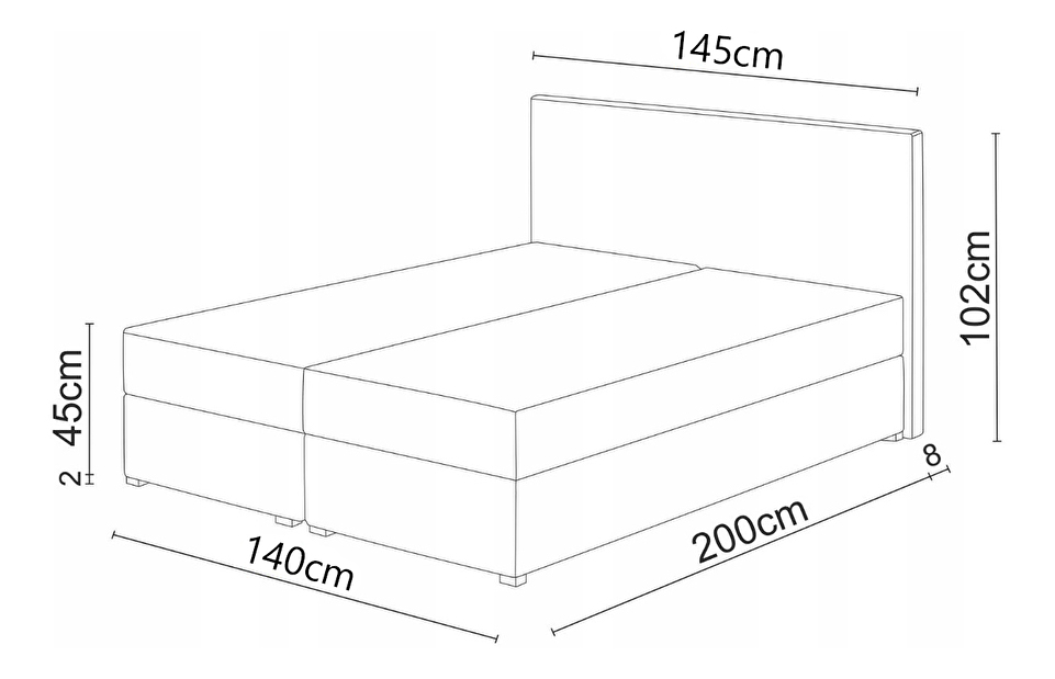 Kontinentální postel 140x200 cm Waller (bordó) (s roštem a matrací)