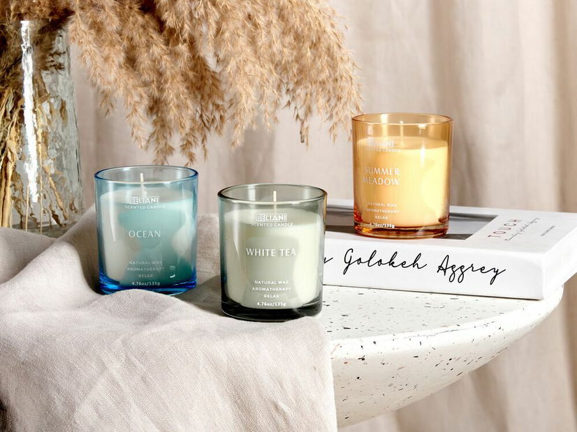 Sada 3 ks vonných svíček oceán/bílý čaj/letní louka Joyza (modrá)