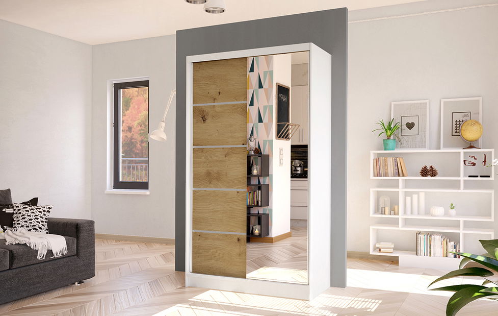 Šatní skříň Delana III (bílá + dub artisan)