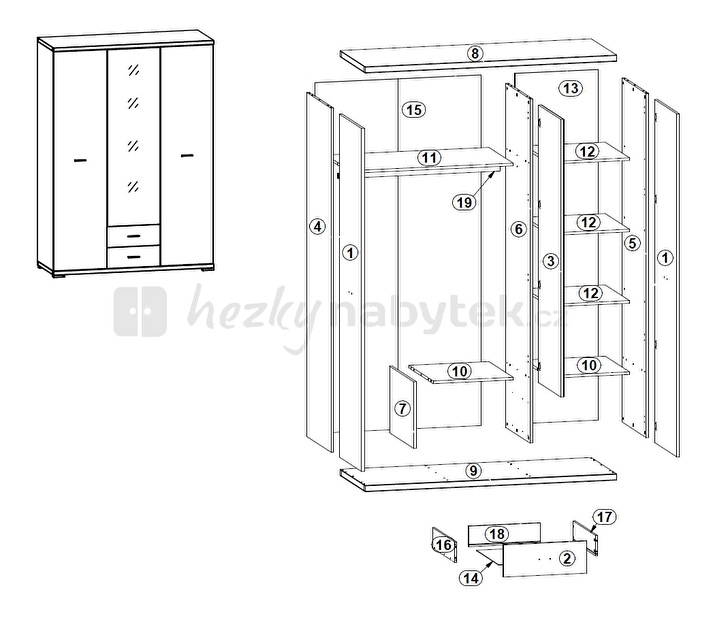 Šatní skříň BRW AFFI SZF3D2S/150 