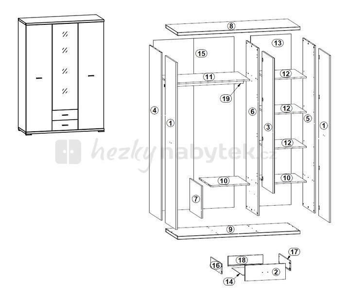 Šatní skříň BRW AFFI SZF3D2S/150 