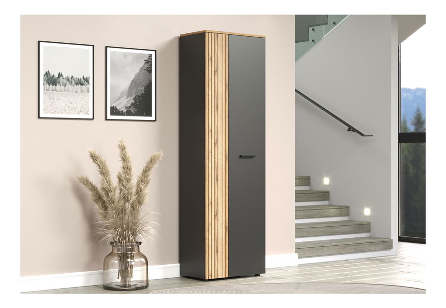 Policová skříň Esferas (grafit + dub evoke)