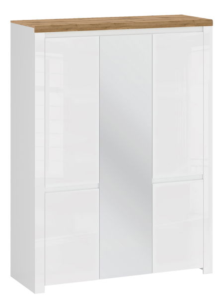 Šatní skříň Vilgi 5D (se zrcadlem) (lesk bílý + dub wotan)