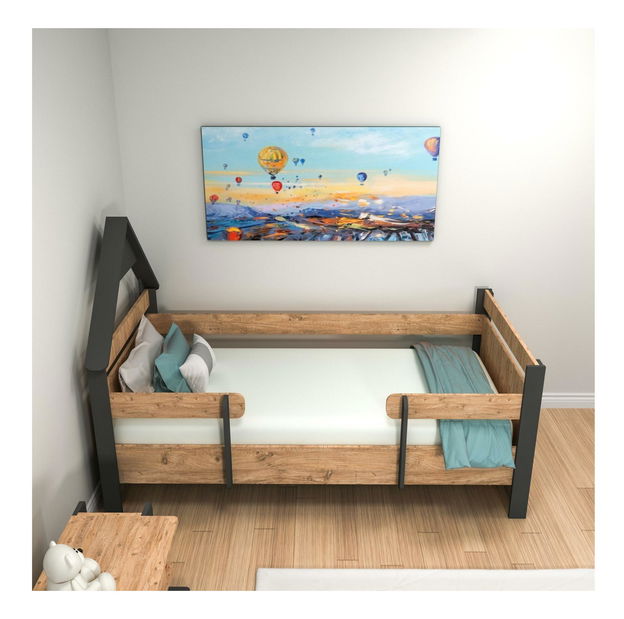 Jednolůžková postel 100 cm Nilili 5 (borovice atlantická + antracit) (s roštem)