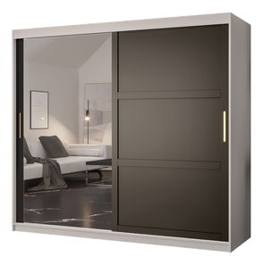 Šatní skříň Riven 2 200 (bílá matná + černá matná) (se zrcadlem)