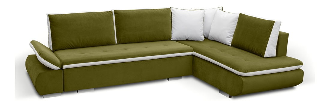 Rohová sedací souprava Arleen (tmavě olivová + bílá) (P)