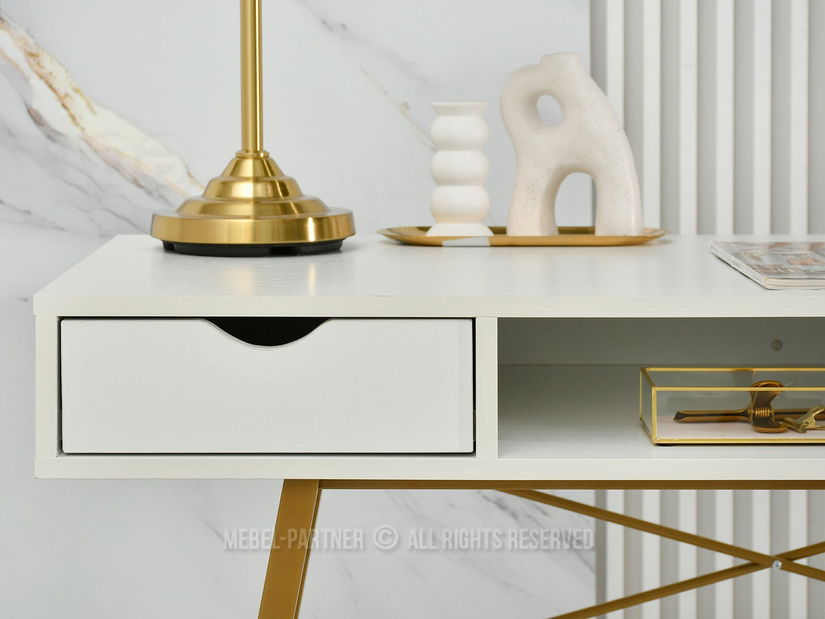 PC stolek Gavon (bílé dřevo + zlatá)