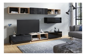 Obývací stěna Calabria C26 BLACK (černá + dub artisan) (bez osvětlení)