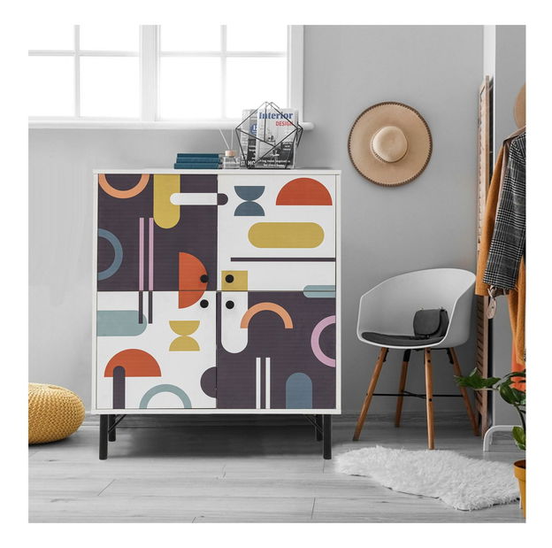 Skříňka Maluxe 2 (bílá + hnědá + purpurová + hořčicová)