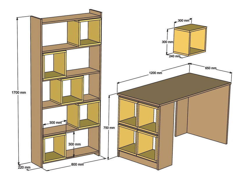 PC stolek s regálem Blanchet (ořech + bílá)