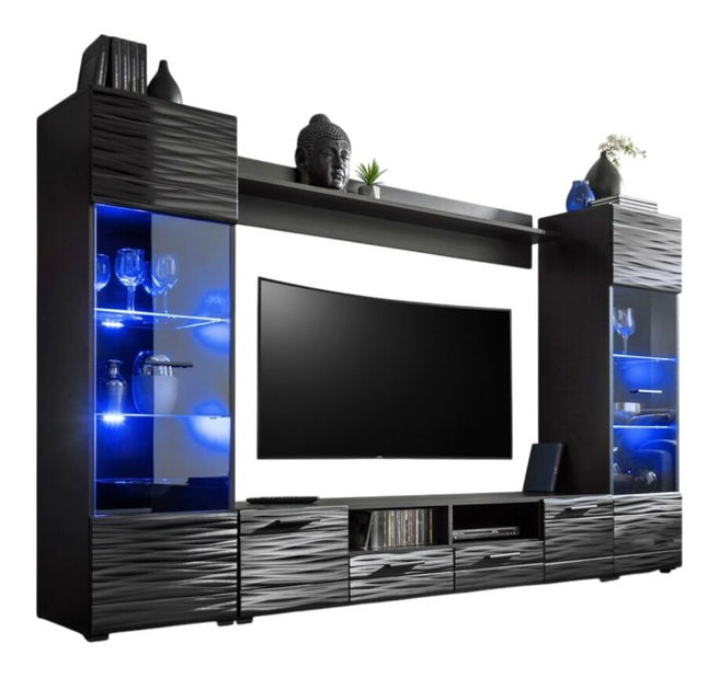 Obývací stěna Beltrice (černá + lesklá fólie)