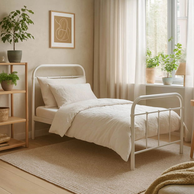 Kovová postel 90 cm Pavot (bílá) (s roštem)