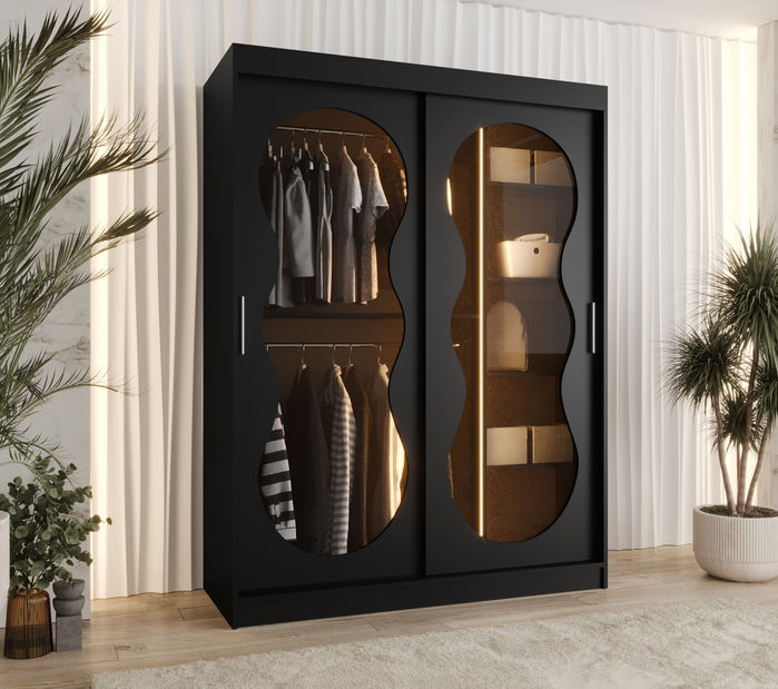 Šatní skříň 150 cm Boomer 3 (černá) (s osvětlením)