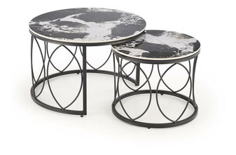 Set 2 ks. konferenčních stolků Alexis (černý mramor + černá)