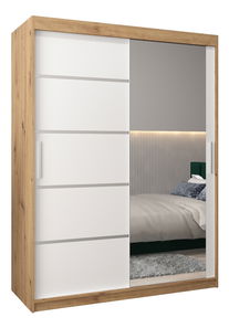 Šatní skříň 180 cm se zrcadlem Verika 2 180 (dub artisan + bílá)