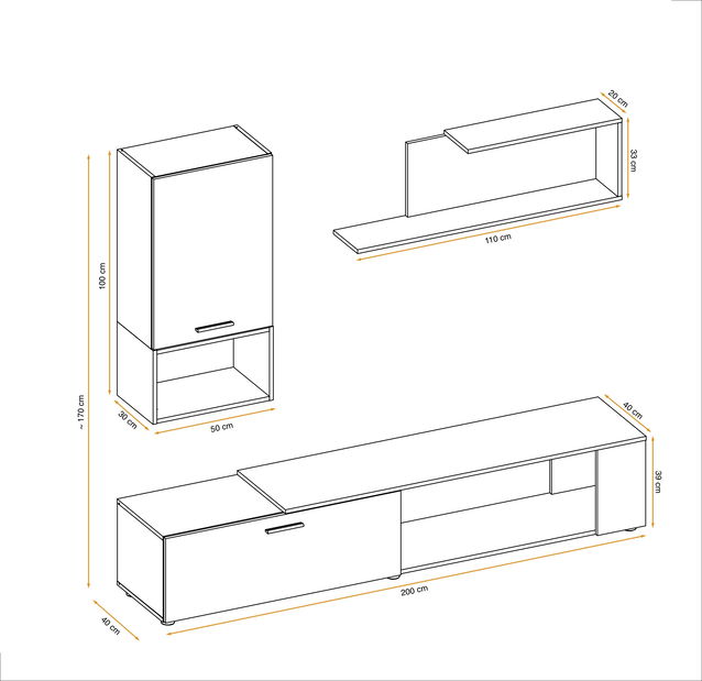 Obývací stěna Malman II (černá matná + dub wotan) *výprodej