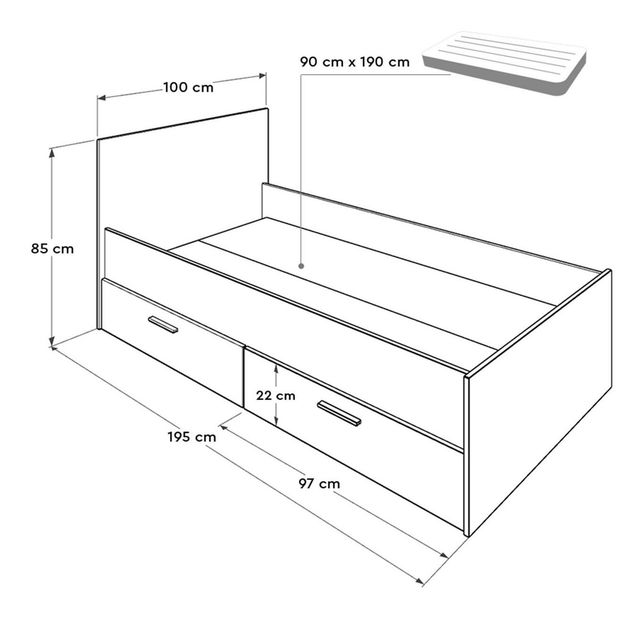 Jednolůžková postel 90 cm Vobima 2 (dub sonoma + bílá) (s roštem) (s úlož. prostorem)