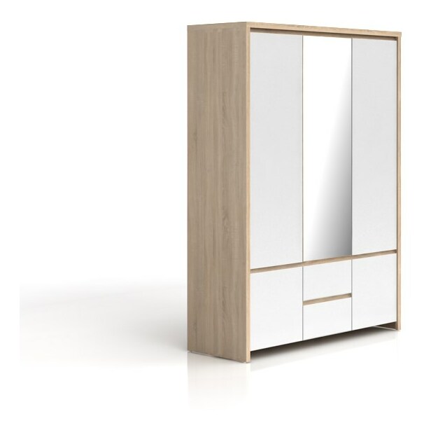 Šatní skříň BRW Kaspian SZF5D2S (dub sonoma + lesk bílý)