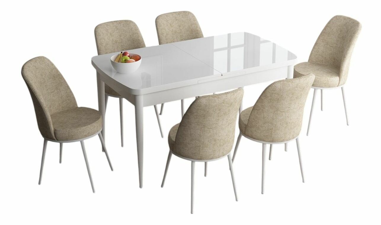 Jídelní set Hana (bílá + krémová) (pro 6 osob)