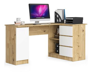 Rohový PC stolek Bevin (dub artisan + bílá) (P)