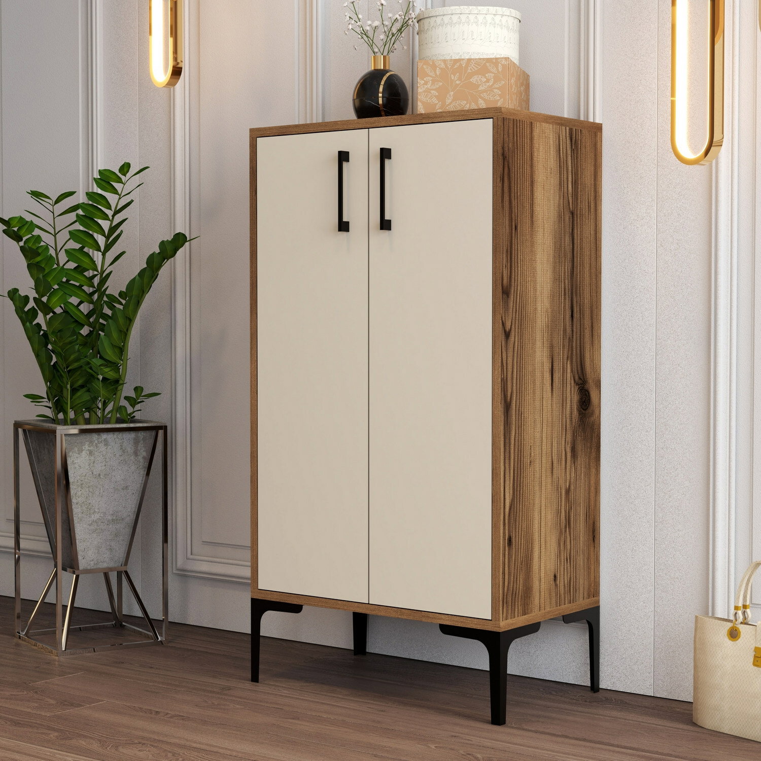 Skříňka na boty Praga 1 (Ořech + Krémová)