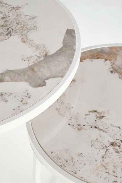 Set 2 ks. konferenčních stolků Inesz (béžový mramor + bílá)