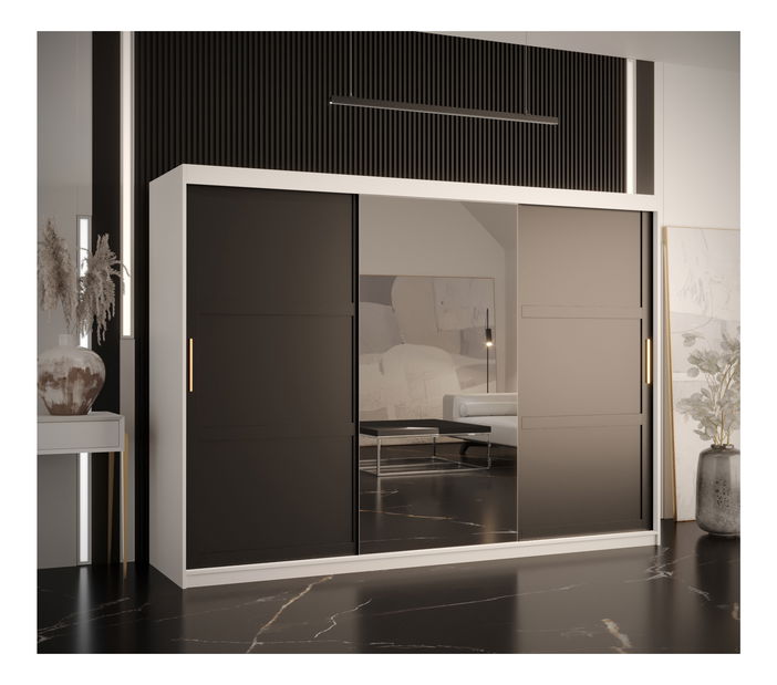 Šatní skříň Riven 2 250 (bílá matná + černá matná) (se zrcadlem)