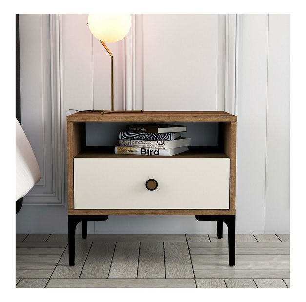 Noční stolek Logan (ořech + krémová)