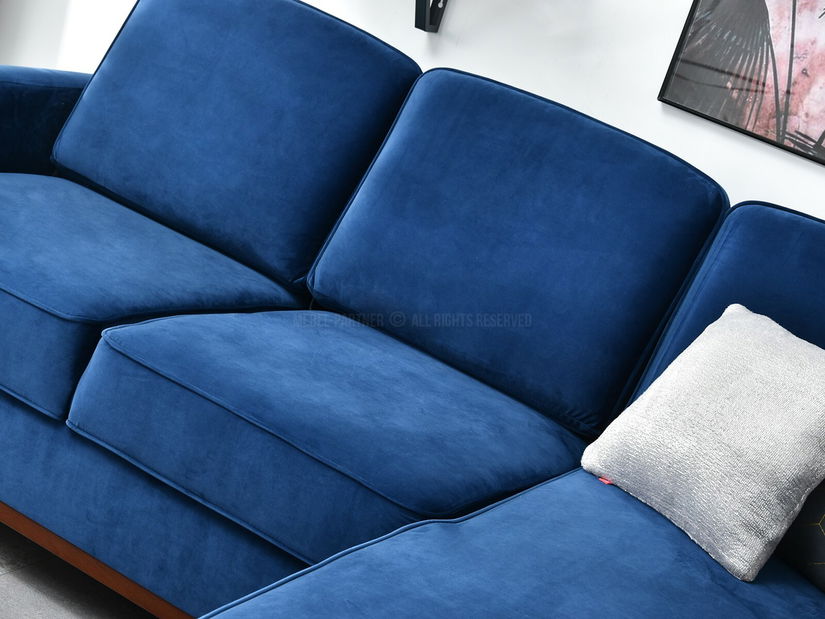 Rohová sedačka Biblioteca (tmavě modrá + ořech)