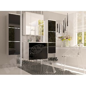 Koupelna Mandy (bílá + černý lesk) (s umyvadlem bez sifonu) (LED osvětlení) *výprodej