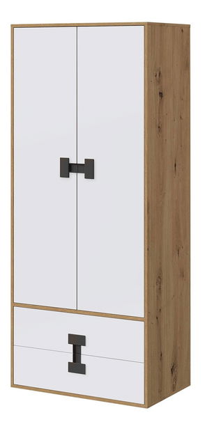 Šatní skříň Marcel TE1 (dub artisan + bílý lesk)