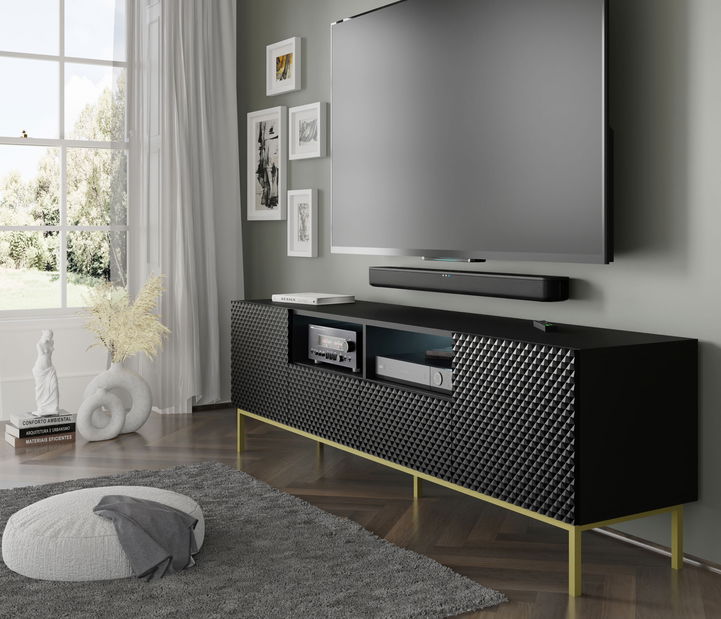 TV skříňka/stolek CCK 4D 200 Rowanna (bílá lesklá + zlatá)