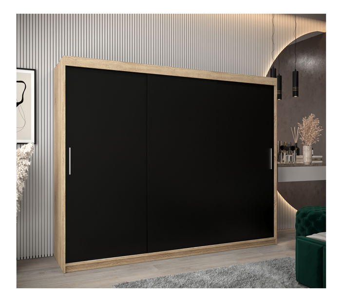 Šatní skříň 250 cm Toki (Dub sonoma + Černá matná)