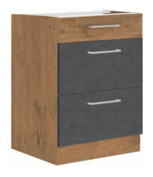 Dolní kuchyňská skříňka 60 D 3S BB Velaga (šedá matná + dub lancelot)
