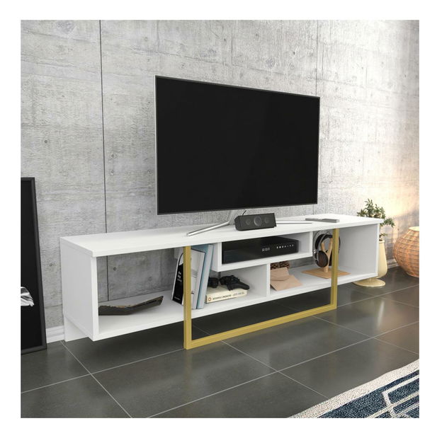 TV stolek/skříňka Aslana 150 (bílá + zlatá)