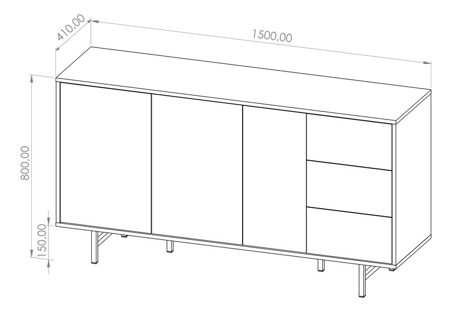 Komoda Presto K3D3SZ (černá matná + captains deck)