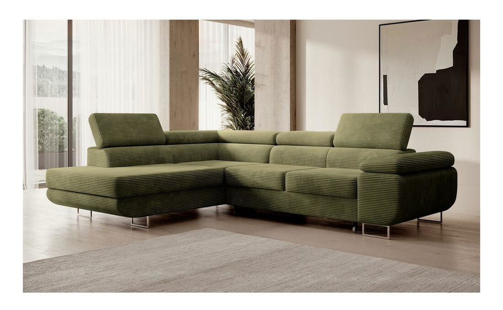 Rohová sedací souprava Stiletto (L) (olivová + stříbrná)