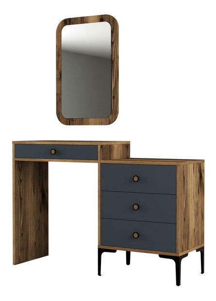 Toaletní stolek Logan 2 (antracit + ořechové dřevo) (se zrcadlem)